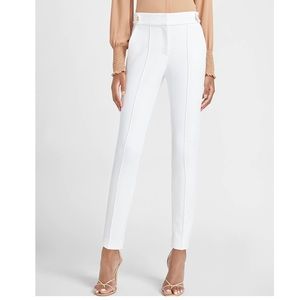 White High Waisted Gold Button Tab Skinny Pant